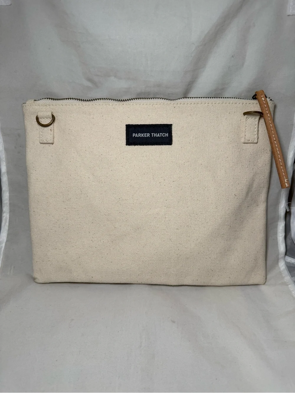 Parker Thatch Baby Lee Canvas Stripes Pouch Clutch Bag Leather Zipper Pull USED